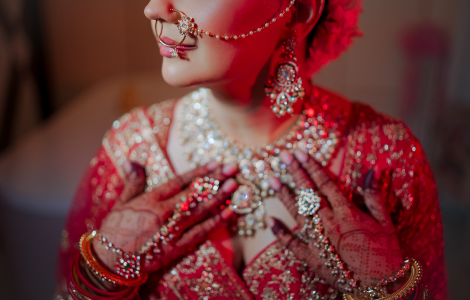 A bride in traditional Indian attire, beautifully captured in bridal photography.