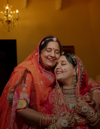 Bride with her mother showcasing warmth.